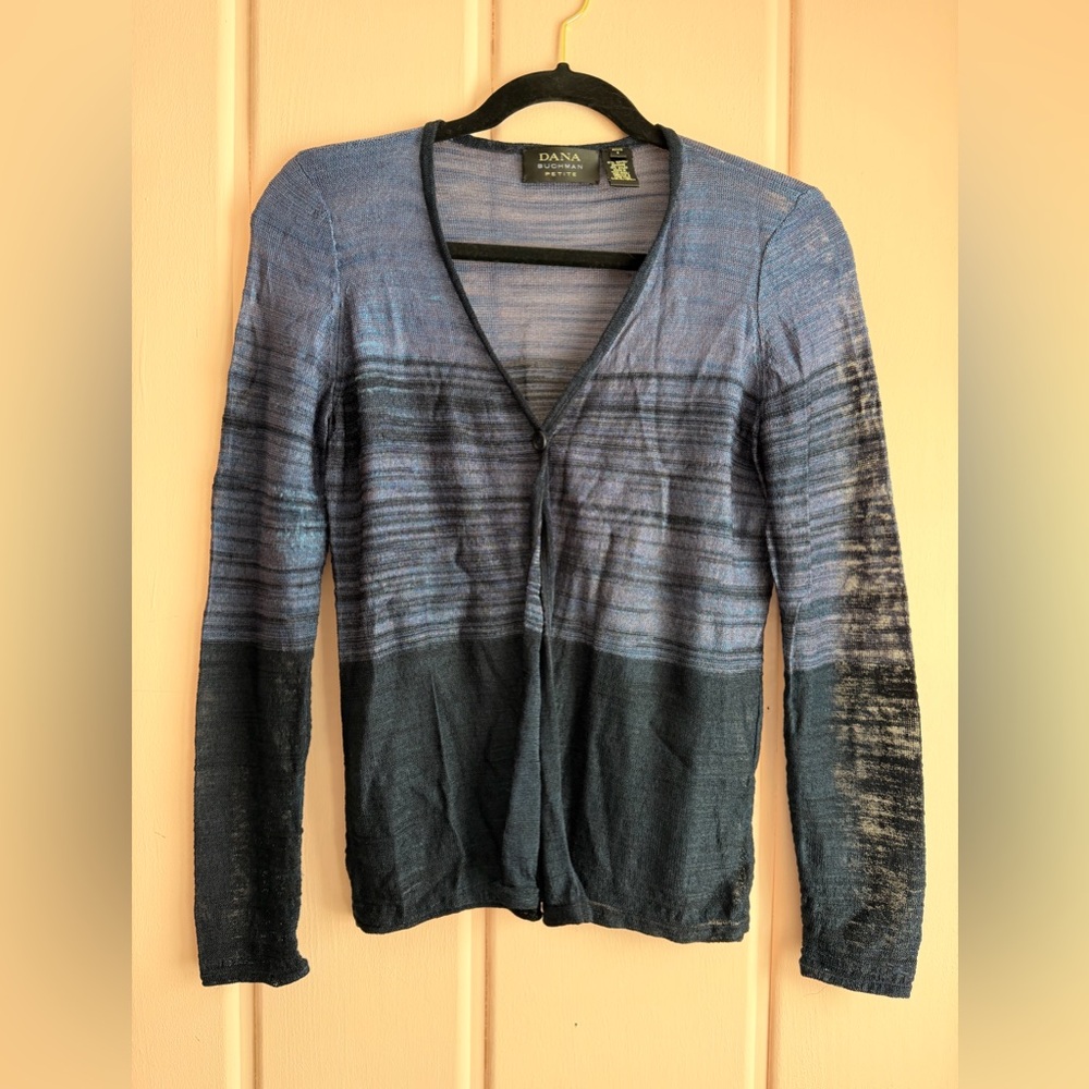 Dana Buchman Petite Small Knit Top in Blue and Black